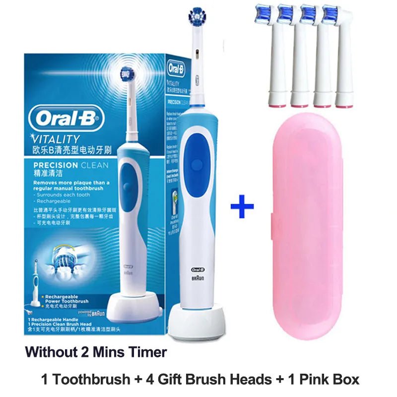 Storazone BluePKBOX4Head / Russian Federation Oral B Electric Toothbrush 2D Rotary Vibration Clean Charging Tooth Brush Cross Action Bristle Oral Care 4 Gift Brush Heads Free