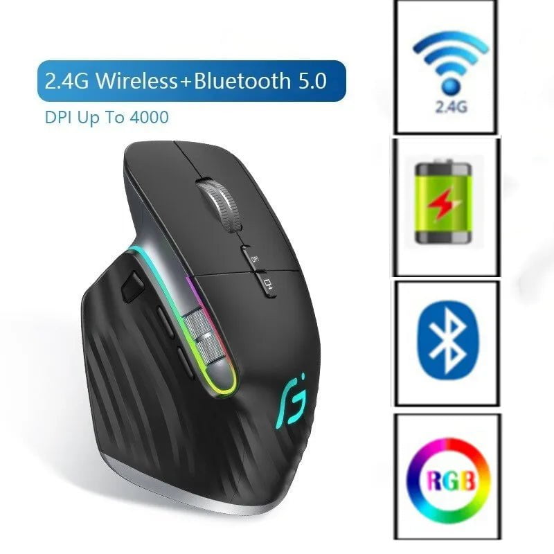 Storazone Bluetooth +2.4G Wireless Mouse Rechargeable 12 Colors RGB LED Gaming Mouse Ergonomic Mice for Gamer Computer Laptop iPad