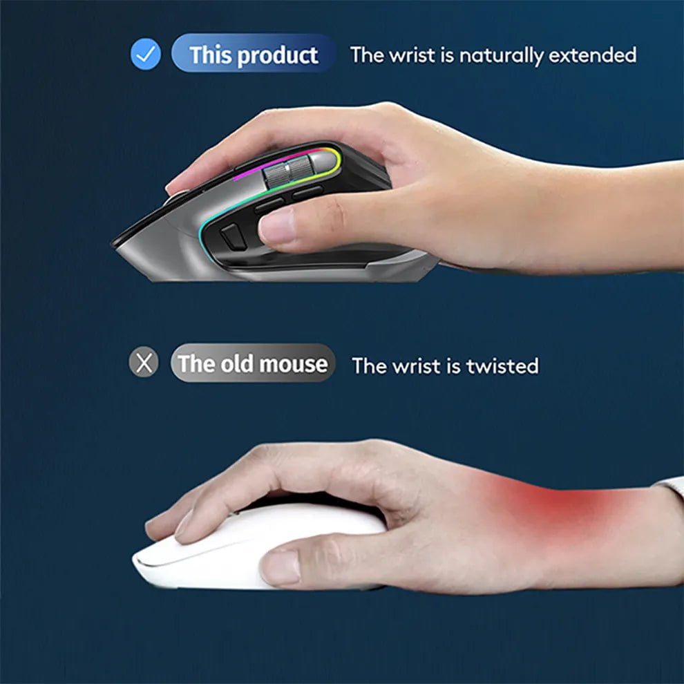 Storazone Bluetooth +2.4G Wireless Mouse Rechargeable 12 Colors RGB LED Gaming Mouse Ergonomic Mice for Gamer Computer Laptop iPad