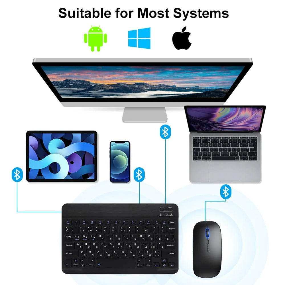 Storazone Bluetooth Wireless Keyboard Mouse For IOS Android Windows Tablet For iPad Air Mini Pro Spanish Korean Portugal Russian Keyboard