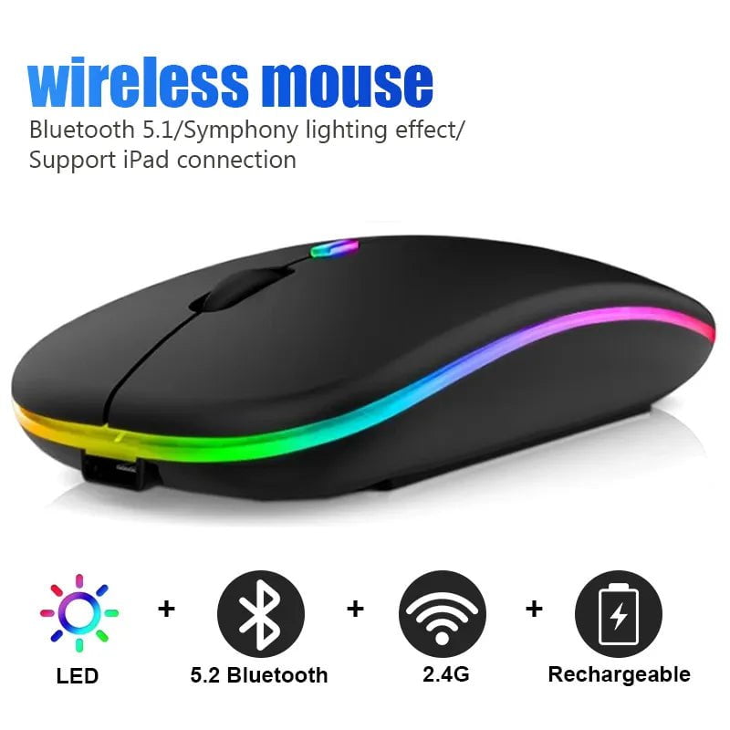 Storazone Bluetooth Wireless Mouse for Computer PC Laptop iPad Tablet with RGB Backlight Mice Ergonomic Rechargeable USB Mouse Gamer