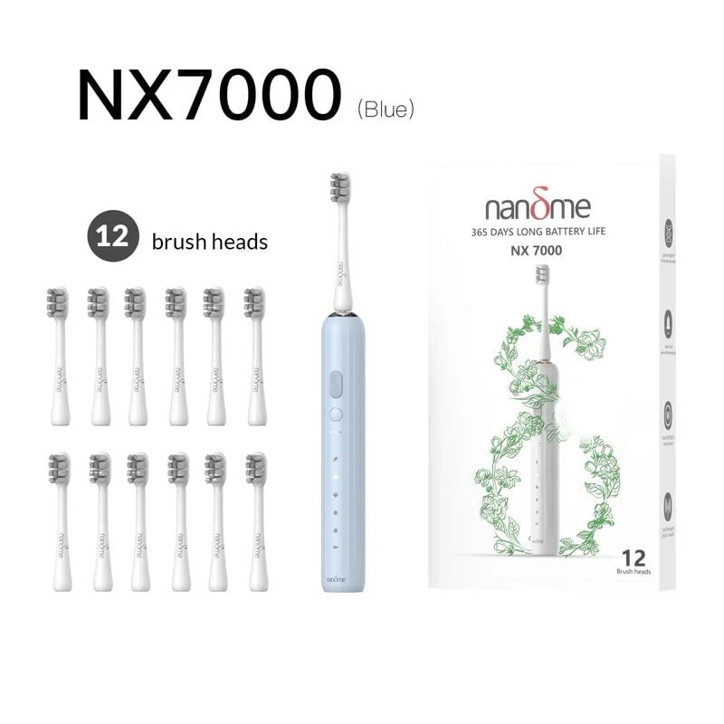 Storazone Bluex12 brush head / spain Nandme NX7000 Smart Sonic Electric Toothbrush Ultrasound IPX7 Rechargeable Tooth Brush 5 Mode Smart Time Whitener Teethbrush