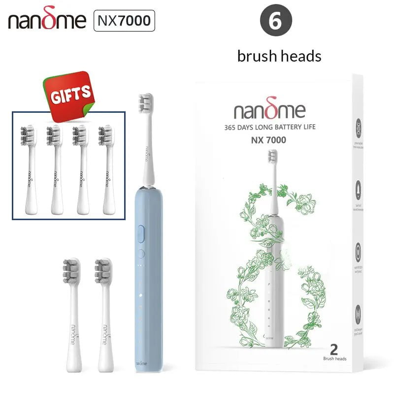 Storazone Bluex6 brush heads / spain Nandme NX7000 Smart Sonic Electric Toothbrush Ultrasound IPX7 Rechargeable Tooth Brush 5 Mode Smart Time Whitener Teethbrush