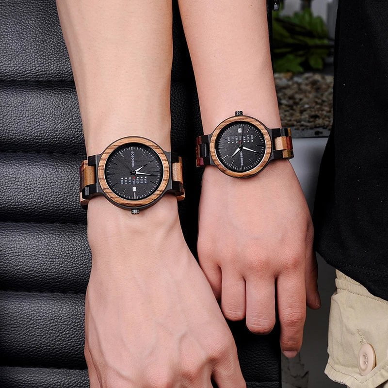 Storazone BOBOB BIRD Couple Watch Wood Men Women Wristwatch Customized Lovers Watches Anniversary Gifts in Wooden Gift Box