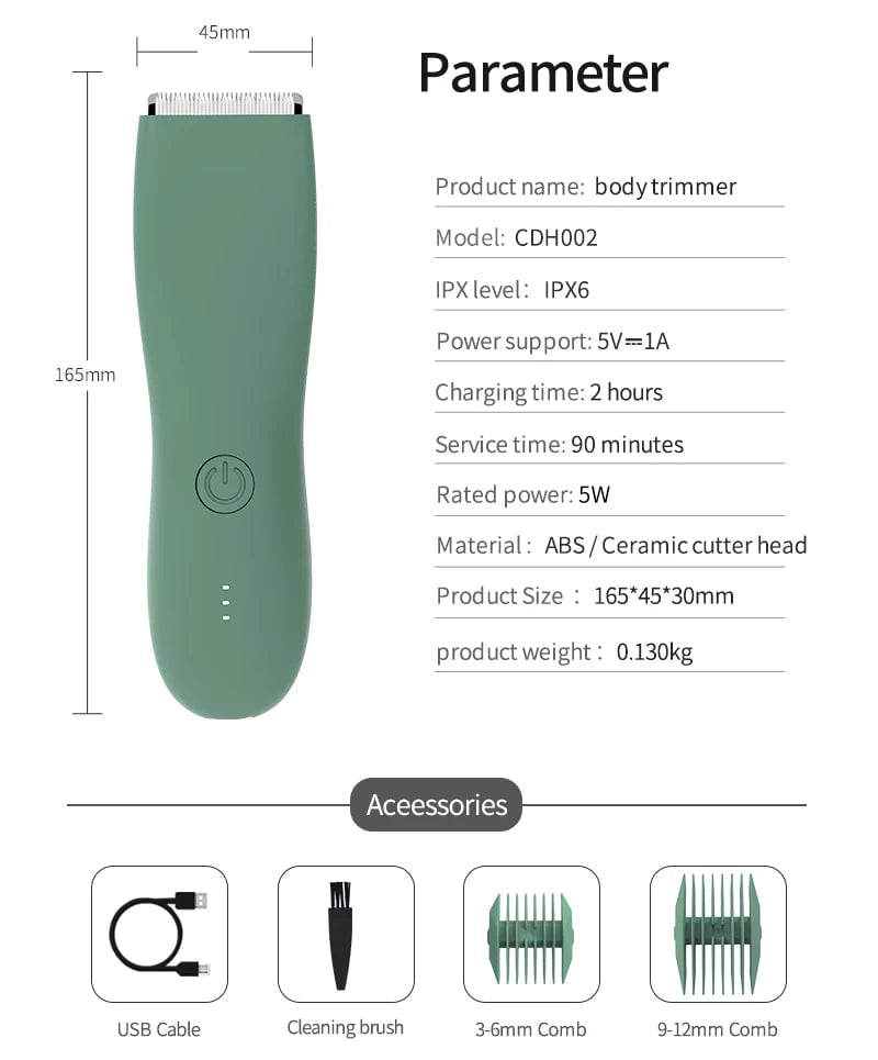 Storazone Body Hair Trimmer Shaver for Men Ball Trimmer for Groin Pubic Replaceable Ceramic Blade Groomer Electric Razor Waterproof Clippe