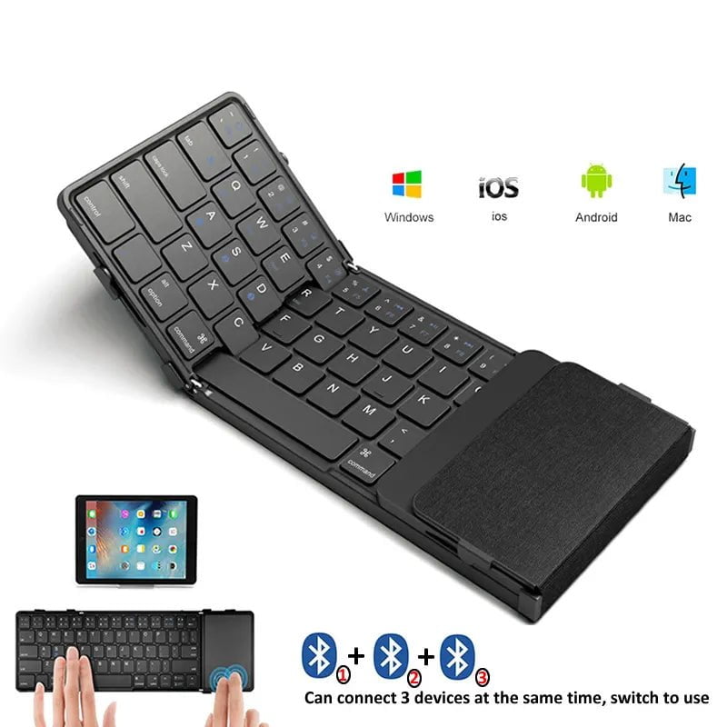 Storazone BOW Hebrew/Korea/Russia Wireless Folding Keyboard with Touchpad Rechargeable Foldable Bluetooth Keyboard for Tablet Ipad