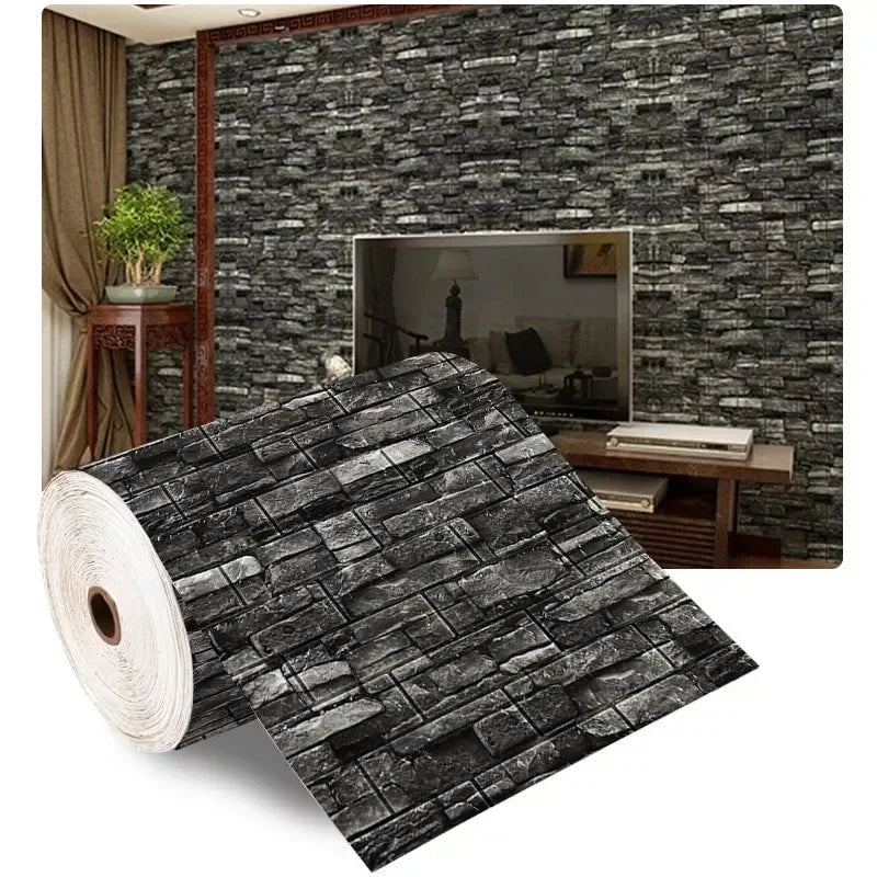 Storazone Brick Black / 70cmX1m 70cmx1/5/10m 3D Wallpaper Decoration Self-adhesive Antique Foam Brick Wallpaper Living Room Bedroom Waterproof 3d Wall Sticker