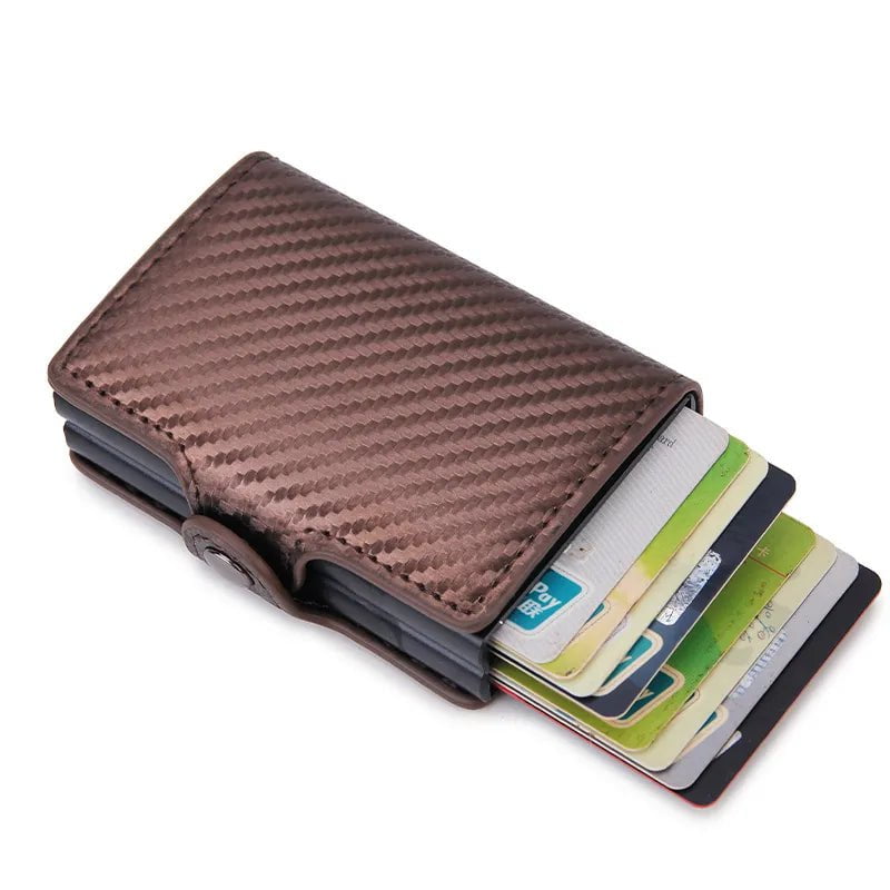 Storazone Bronze Carbon Fiber Credit Card Holder Mens Double Anti Rfid Bank Cardholder Case Wallet Metal Business Bank Minimalist Wallet Gift