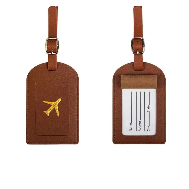 Storazone brown 1 1PC Women Men PU Leather Luggage Tag Suitcase Identifier Label Baggage Boarding Bag Tag Name ID Address Holder Travel Accessorie