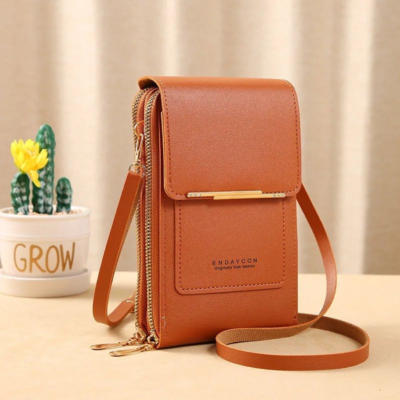 Storazone Brown / 11x4x18CM / CN Buylor Women's Handbag Touch Screen Cell Phone Purse Shoulder Bag Female Cheap Small Wallet Soft Leather Crossbody сумка женская