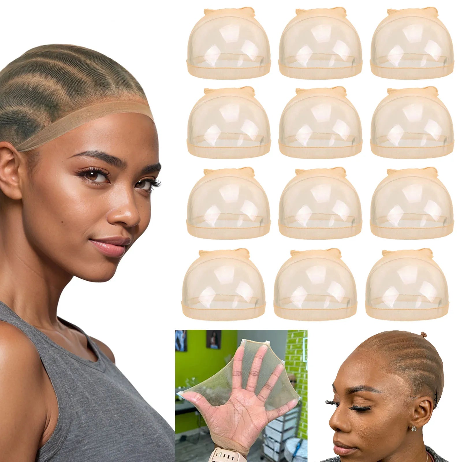 Storazone Brown 12 pcs Wholesale 12pcs(6 Packs) Ultra Thin Invisible HD Wig Cap for Lace Front Wigs - Sheer Nylon Stocking Cap Bulk for Women