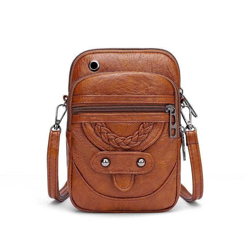 Storazone Brown / 13x6x19cm Multi-Functional Soft PU Leather Small Shoulder Bag For Women Vintage Crossbody Bag Cash Purse Cell phone Baga Handbag Purse