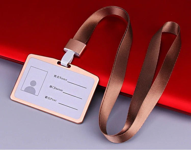 Storazone brown 1Pcs Aluminum Alloy Work Name Card Holders Business Work Card ID Badge Lanyard Holder Men Women Metal ID Business Case