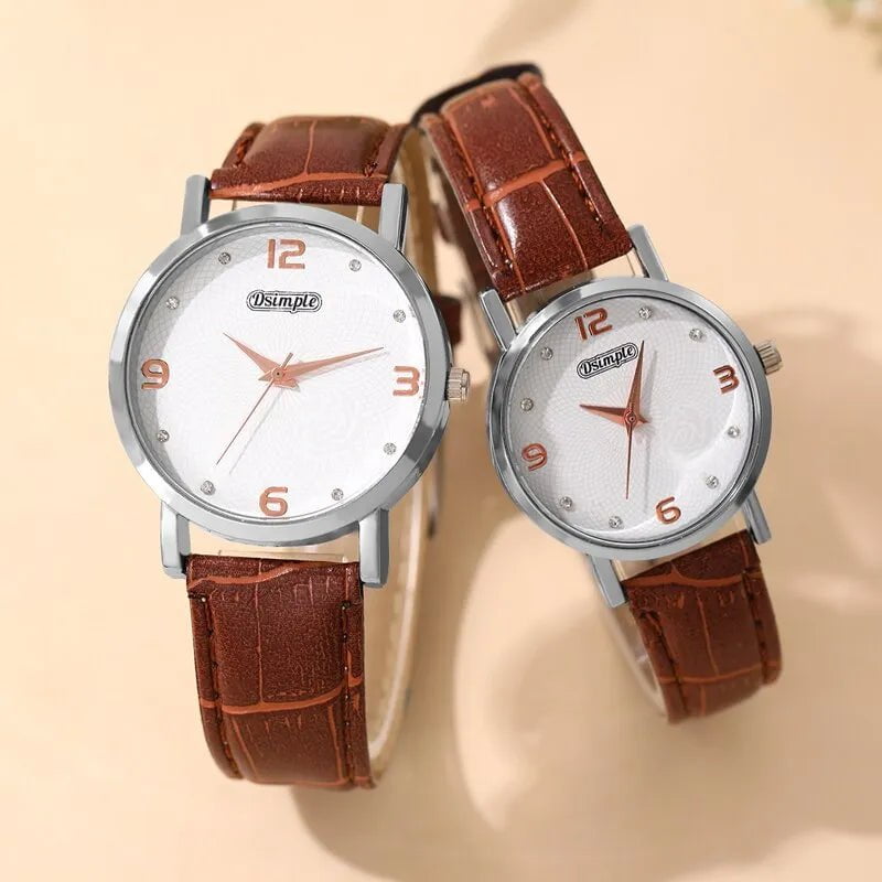 Storazone Brown 2PCS Fashion Couple Set Watches Luxury Men Women Business Casual Leather Quartz Watch Simple Brown Wristwatch Reloj Mujer