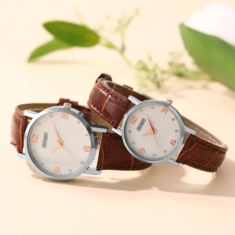 Storazone Brown 2PCS Fashion Couple Set Watches Luxury Men Women Business Casual Leather Quartz Watch Simple Brown Wristwatch Reloj Mujer