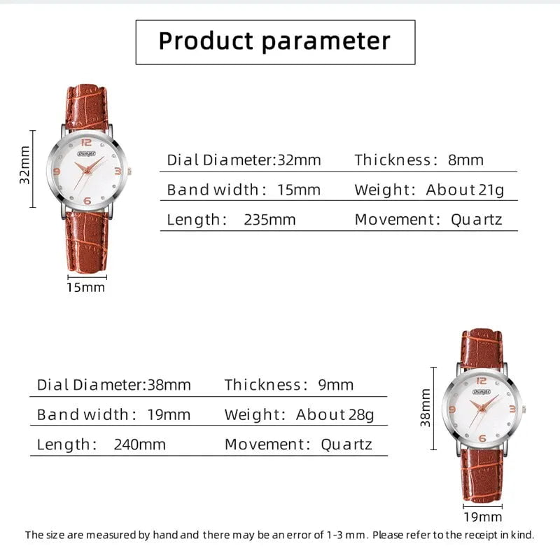 Storazone Brown 2PCS Fashion Couple Set Watches Luxury Men Women Business Casual Leather Quartz Watch Simple Brown Wristwatch Reloj Mujer