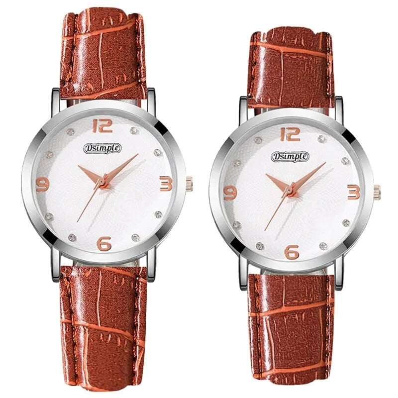 Storazone Brown 2PCS Fashion Couple Set Watches Luxury Men Women Business Casual Leather Quartz Watch Simple Brown Wristwatch Reloj Mujer