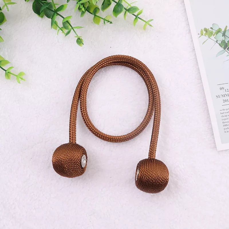 Storazone Brown / 2pcs Magnetic Ball Curtain Tiebacks Tie Rope Accessory Rods Accessoires Backs Holdbacks Buckle Clips Hook Holder Home Decor