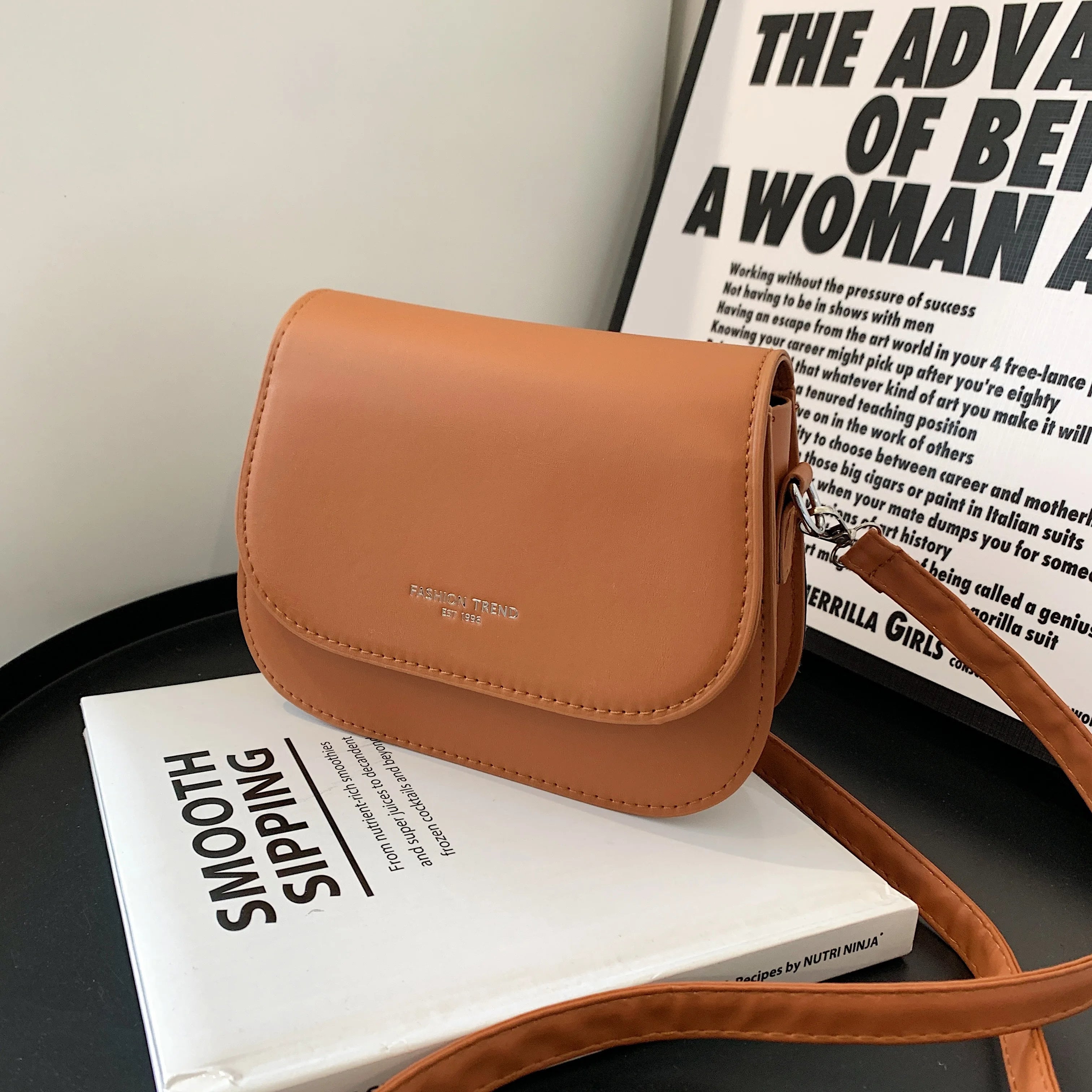 Storazone brown / AS DETAILPAGE Yogodlns Trendy Saddle Shoulder Bag Women PU Leather Crossbody Bag Simple Solid Color Flap Messenger Bag Designer Handbags Pouch