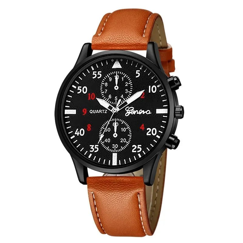 Storazone Brown Black 4/2/1pcs Men Sports Watches Set Man Business Quartz Wristwatch Luxury Brown Leather Bracelet Men Casual Clock Watch（no Box）