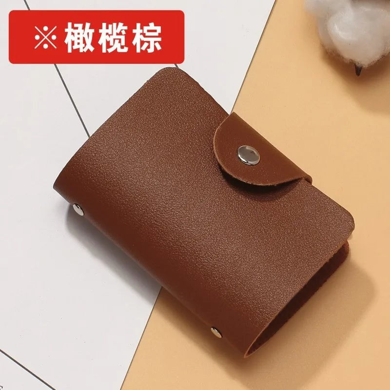 Storazone Brown Business Card Holder Anti-theft ID Credit Card Holder Fashion Women's 24 Cards Slim PU Leather Pocket Case Coin Purse Wallet