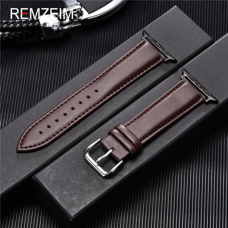 Storazone Brown-C-B / 38mm or 40mm or 41mm Calfskin Genuine Leather Watchband 38mm 40mm 41mm for iwatch 8 7 6 5 4 3 SE Replace Wrist Strap 42mm 44mm 45mm for Apple Watch