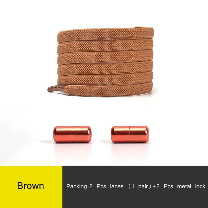 Storazone Brown / CHINA 1Pair Multicolor Lock Elastic Sneaker Laces For Kids Adults and Elderly No Tie Shoelaces Quick Elastic Athletic Running Shoelace