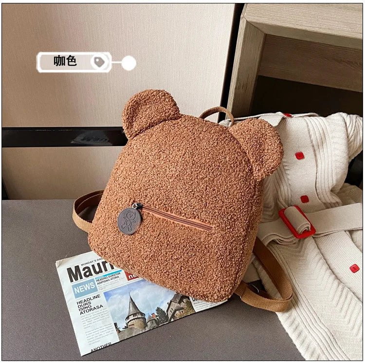 Storazone BROWN / Custom your text Personalised Womens Girls Cute Bear Pattern Backpack Plush Toddler Backpack for girls Custom Name Small Casual Shoulder Daypack