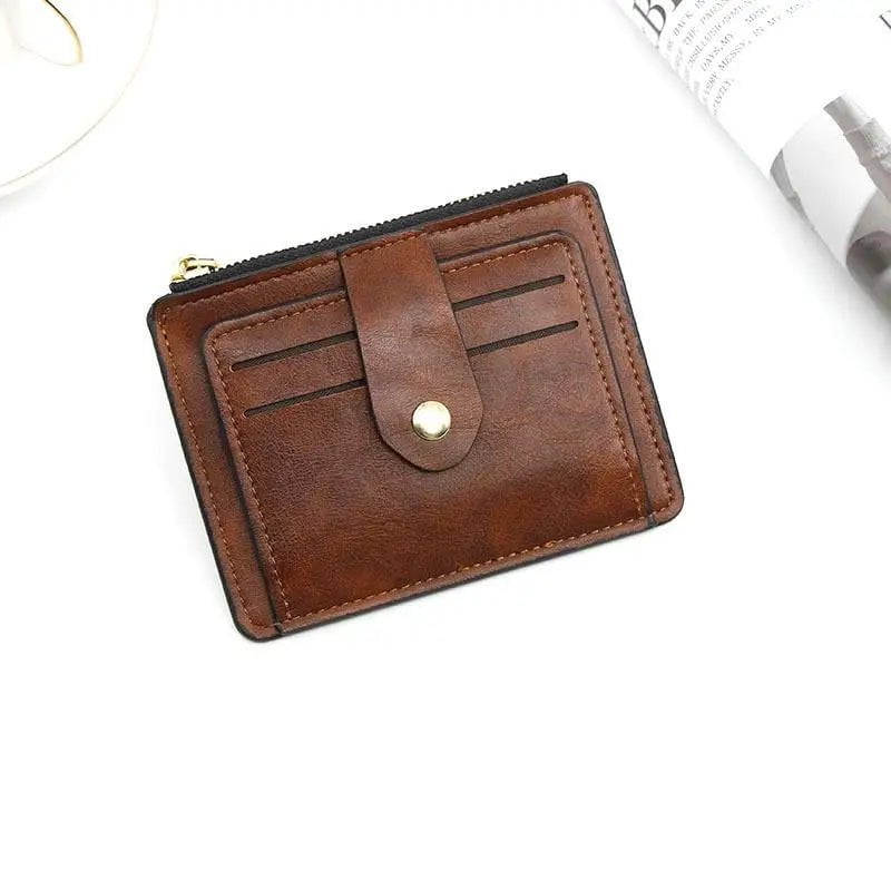 Storazone Brown Luxury Small Men's Credit ID Card Holder Wallet Male Slim Leather Wallet with Coin Pocket Brand Designer Purse for Men Women