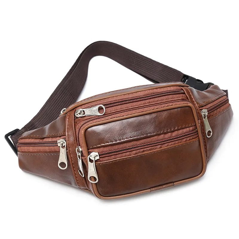 Storazone brown Men's Waist Pack PU Leather Bag Waist Belt Bag Male Artificial Leather Fanny Pack Fashion Luxury Small Shoulder Bags For Men