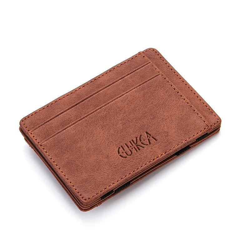 Storazone Brown Mini Men Card Holder Wallets Zipper Coin Pocket Slim Magic Male Wallet Quality PU Leather Credit Bank Card Case Small Men Purses