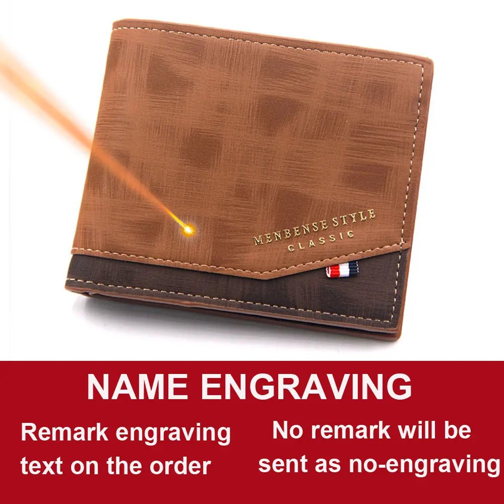 Storazone Brown Name Short Men Wallets Slim Classic Coin Pocket Photo Holder Small Male Wallet Print Quality Card Holder Frosted Leather Men Purses