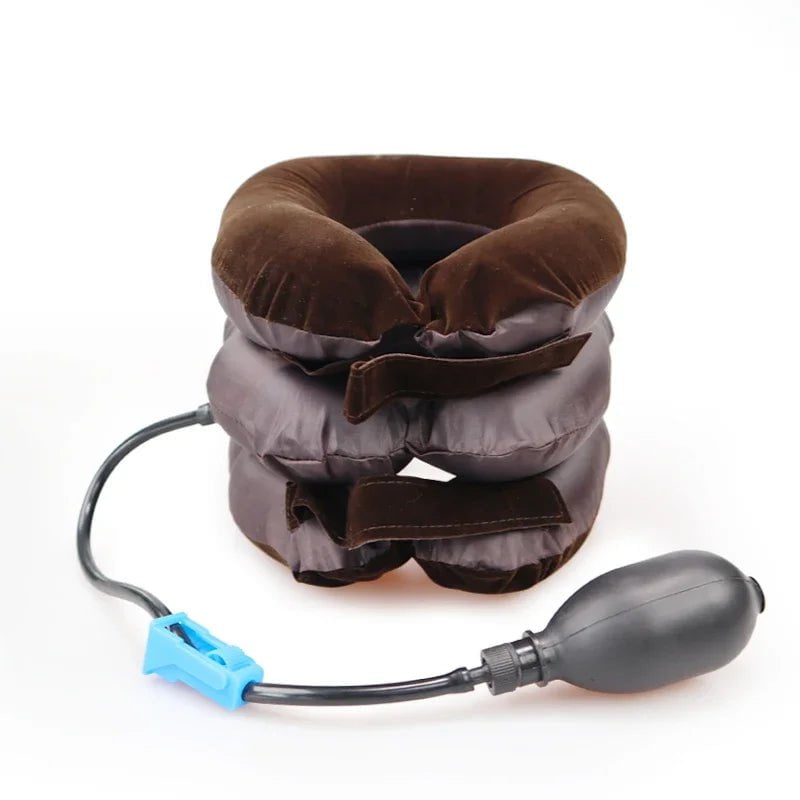 Storazone Brown Neck Stretcher Inflatable Air Neck Traction Apparatus Device Soft Neck Cervical Collar Pillow