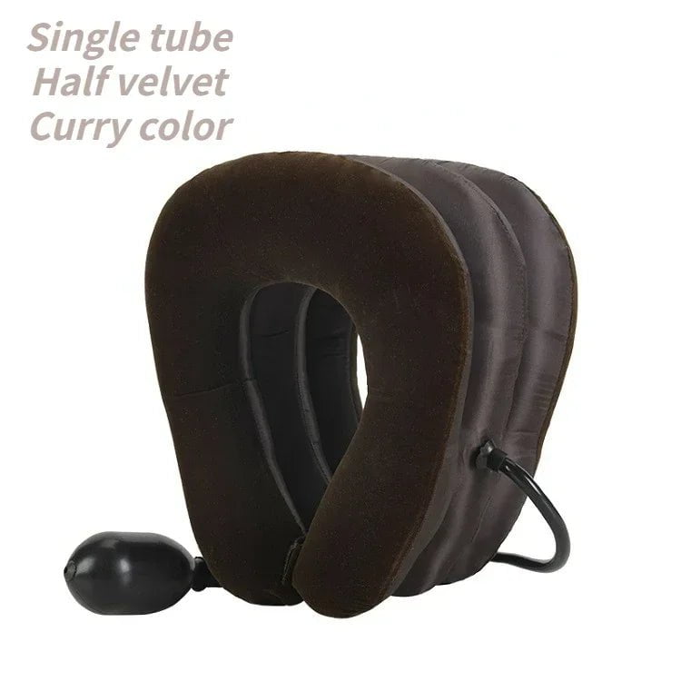 Storazone brown Neck Stretcher Inflatable Air Neck Traction Apparatus Device Soft Neck Cervical Collar Pillow Health Care