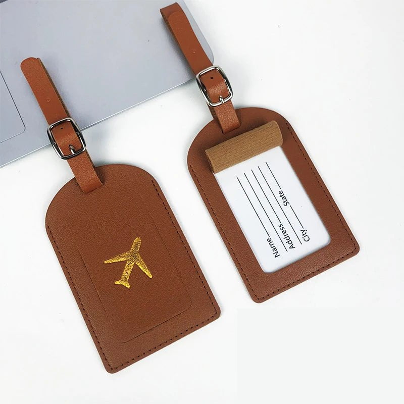 Storazone Brown Portable 1PC PU Leather Luggage Tag Suitcase Identifier Label Baggage Boarding Bag Tag Name ID Address Holder Travel Accessories
