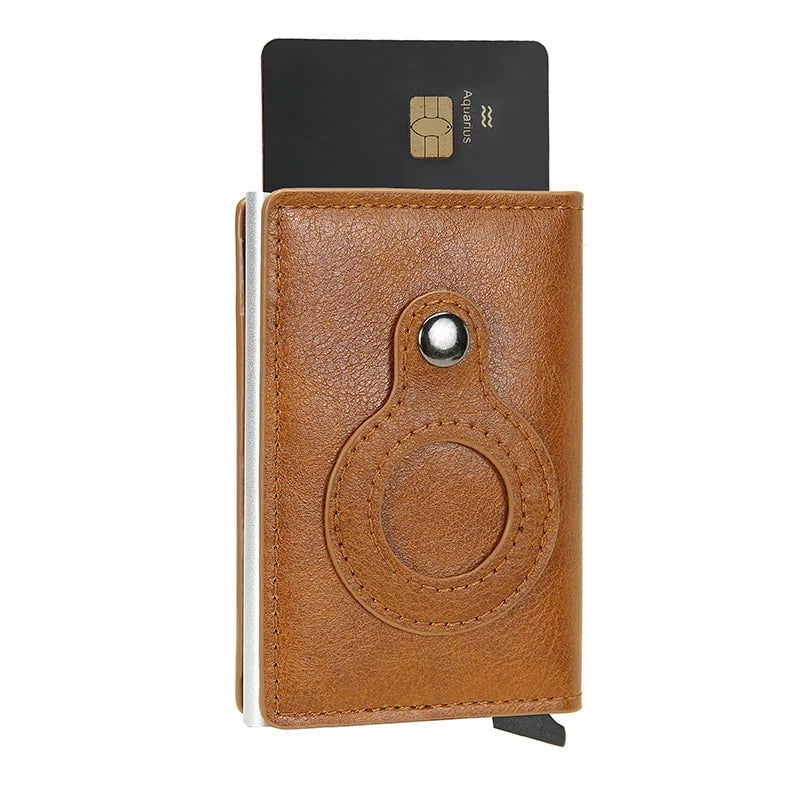 Storazone Brown Rfid Credit Card Holder Wallet For AirTag Men Women Wallets Money Bags Leather Wallet For Apple Air Tag Purses Smart Wallet