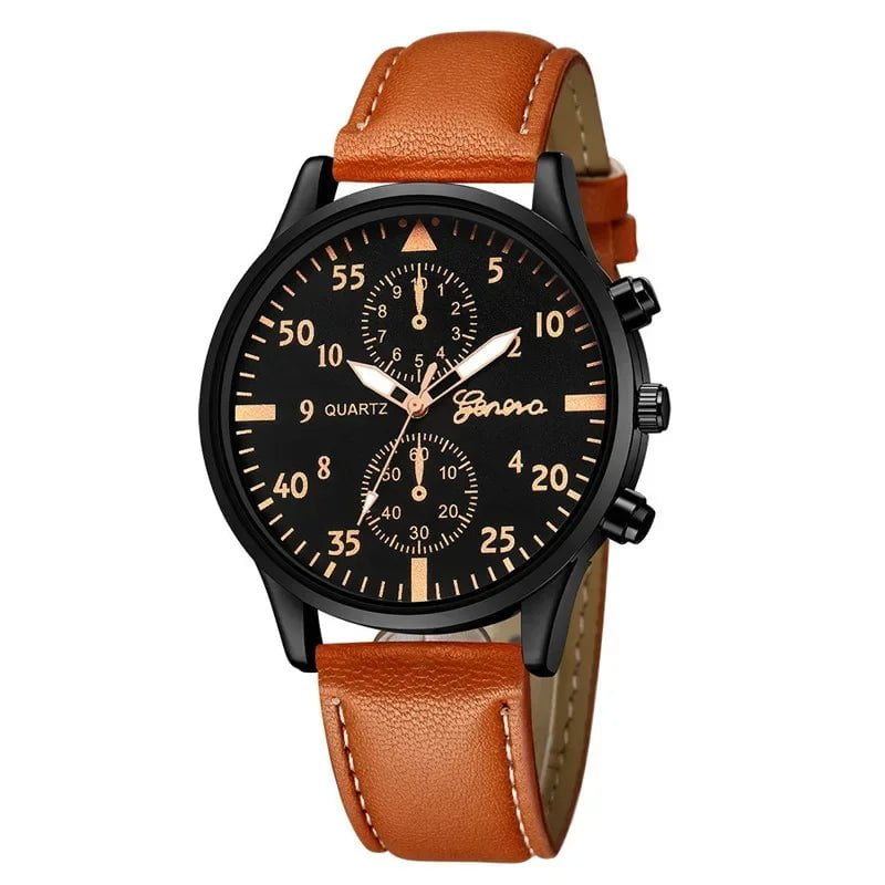 Storazone Brown Rose Gold 4/2/1pcs Men Sports Watches Set Man Business Quartz Wristwatch Luxury Brown Leather Bracelet Men Casual Clock Watch（no Box）