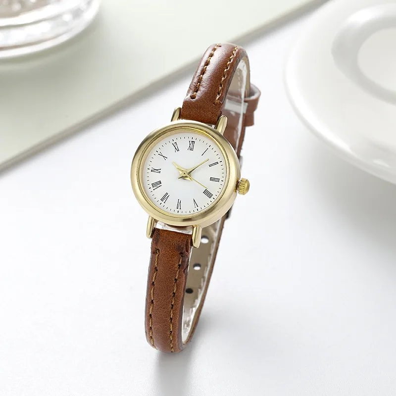 Storazone Brown Simple Women Watches Luxury Design Leather Watch Ladies Quartz Wristwatch Womens Small Round Dial Clock Reloj Mujer