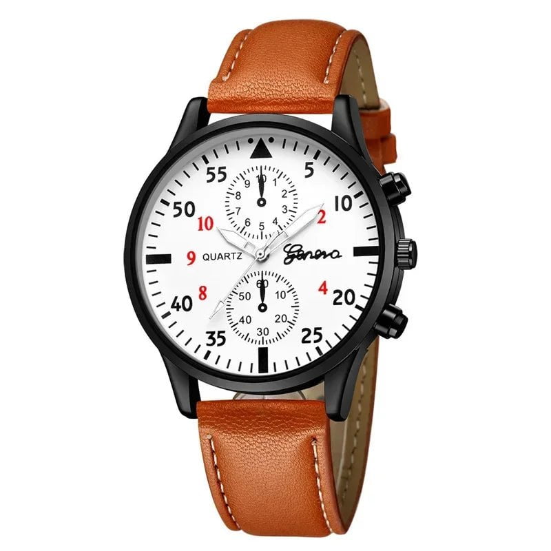 Storazone Brown White 4/2/1pcs Men Sports Watches Set Man Business Quartz Wristwatch Luxury Brown Leather Bracelet Men Casual Clock Watch（no Box）