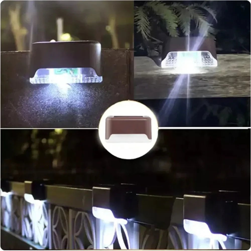 Storazone Brown white lights / 16PCS / CHINA Solar Lamp Path Deck Outdoor Stair Light Garden LED Lights Waterproof Balcony Lighting Solar Lamp for Garden Step Patio Fence