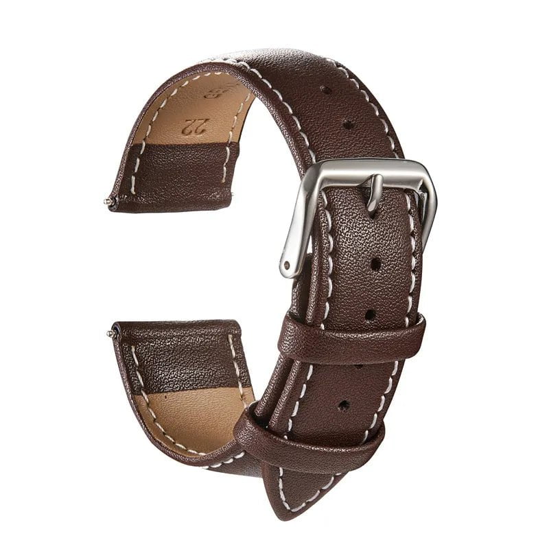 Storazone Brown White Line / 20mm Genuine Leather Watchbands Calfskin Replace Wristwatch Straps 18mm 20mm 22mm 24mm Watch Accessories Men Women Soft Watchband