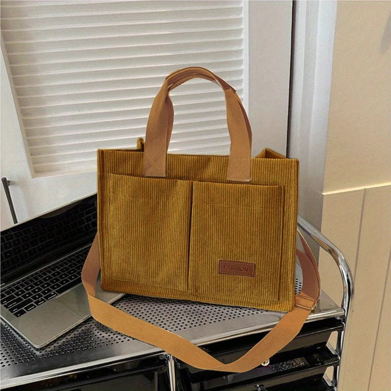 Storazone Brown Women's Corduroy Tote Bag Large Capcity Handbags for Women Commuting Women's Bag Messenger Shoulder Bag Female Handbag