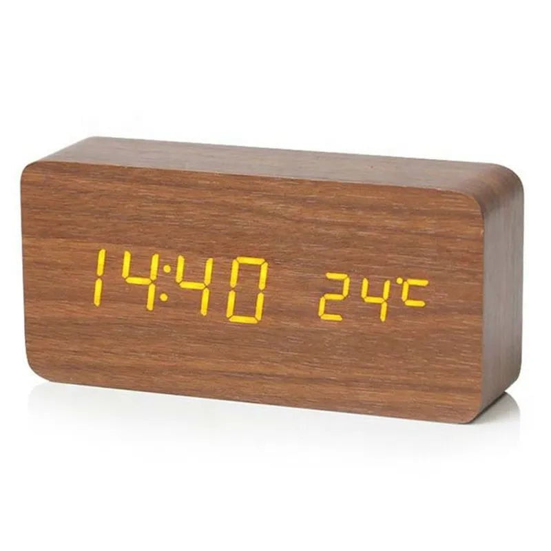 Storazone Brown Wooden Digital Alarm Clock, LED Alarm Clock with Temperature Desk Clocks for Office,Bedside Clock