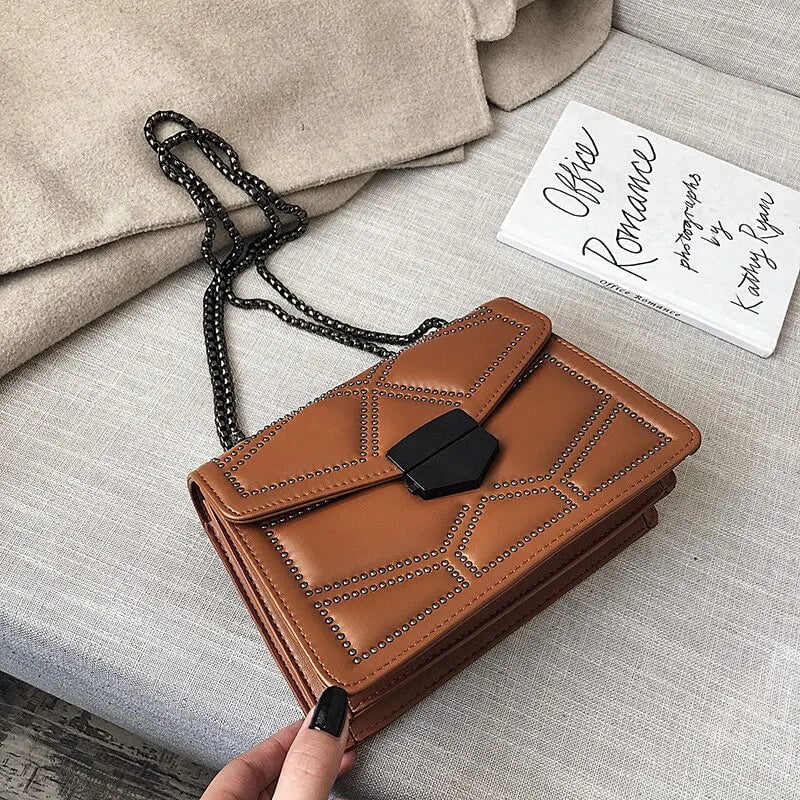 Storazone brown Yogodlns Vintage Rivet Chain Small Shoulder Bags For Women Flap PU Leather Fashion Small Square Crossbody Bag Designer Handbag