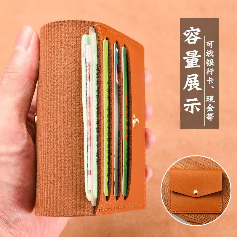 Storazone Brown1 Solid Color PU Leather Small Wallet for Women Short Simple Women's Purse with Buttons Ultra Thin Credit Card Bag Coin Purse