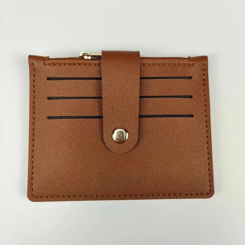 Storazone Brown3 Solid Color PU Leather Small Wallet for Women Short Simple Women's Purse with Buttons Ultra Thin Credit Card Bag Coin Purse