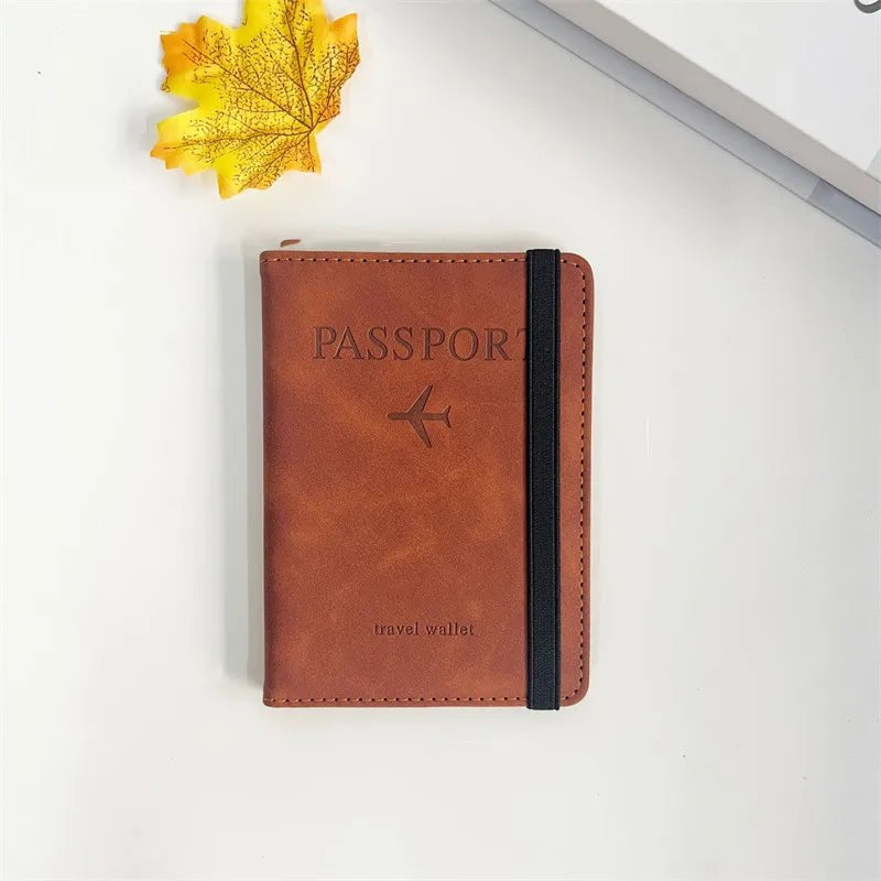 Storazone BrownA Women Men RFID Vintage Business Passport Covers Holder Multi-Function ID Bank Card PU Leather Wallet Case Travel Accessories