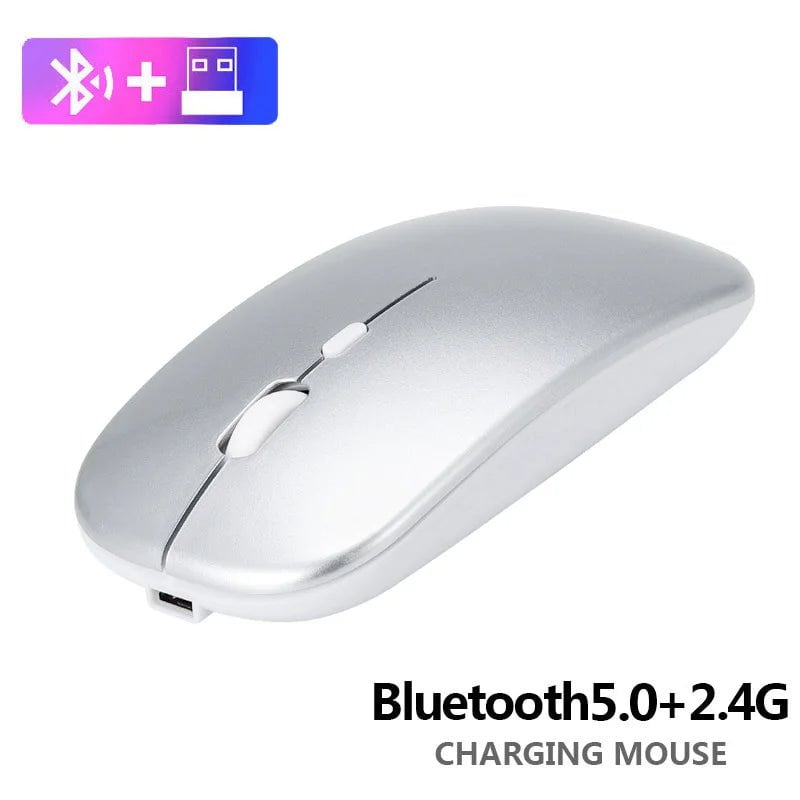 Storazone BT2.4G Silvery New Bluetooth Wireless Mouse USB Optical Rechargeable Mouse for Computer Laptop PC Macbook Gaming Mouse Gamer 2.4GHz 1600DPI