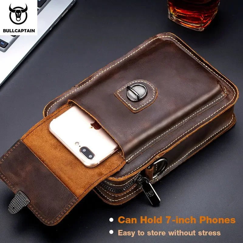 Storazone BULLCAPTAIN Crazy Horse Leather Male Waist Pack Phone Pouch Bags Waist Bag Men's Small Chest Shoulder Belt Bag Back Pack YB075
