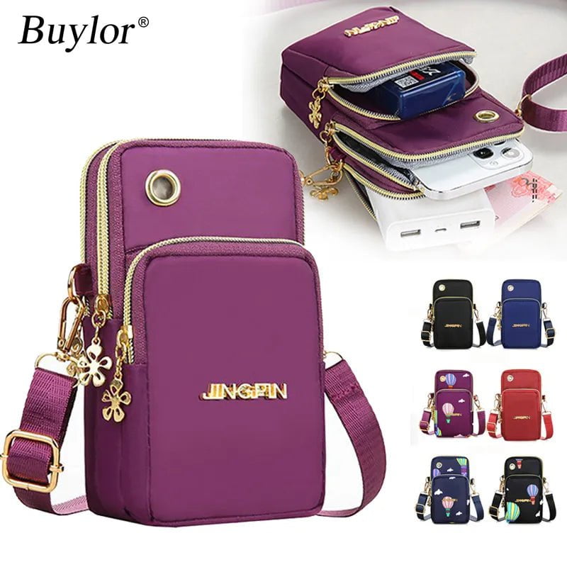 Storazone Buylor New Mobile Phone Crossbody Bags for Women Fashion Women Shoulder Bag Cell Phone Pouch With Headphone Plug 3 Layer Wallet